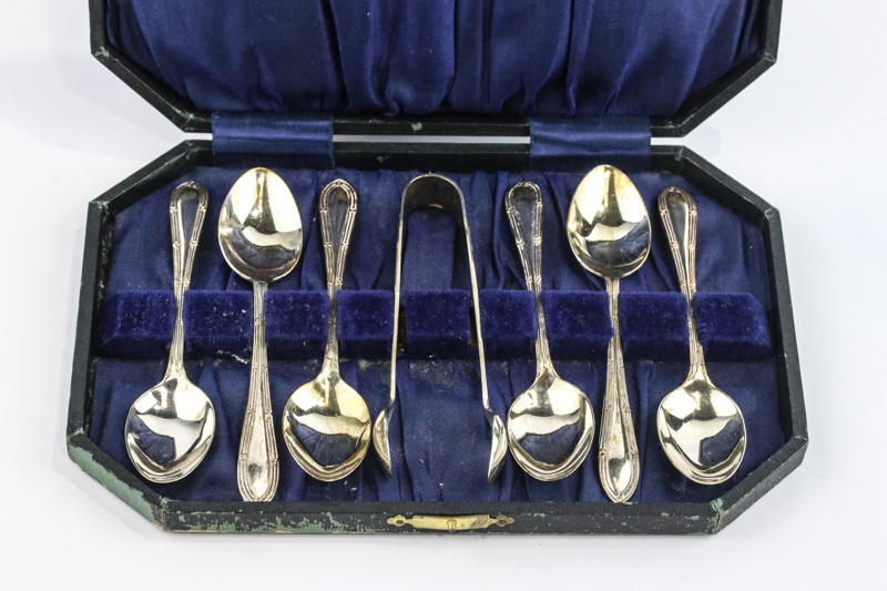 A Set of Six Coffee Spoons and Sugar Tongs