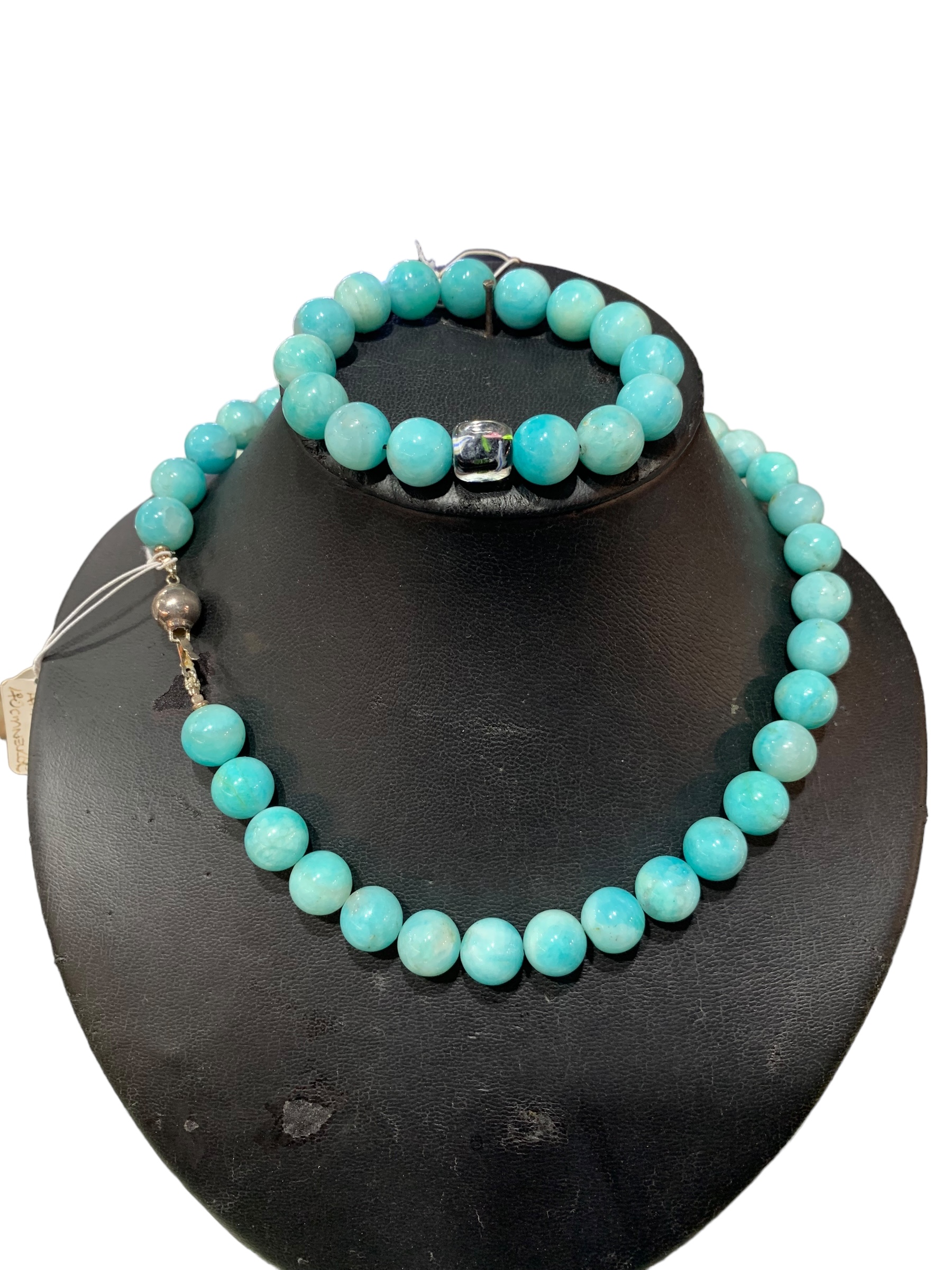 Amazonite and silver necklace and matching bracelet set