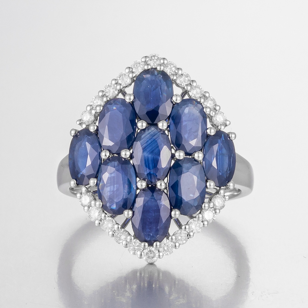 14CT White Gold Australian Sapphire and Diamond Cluster Ring