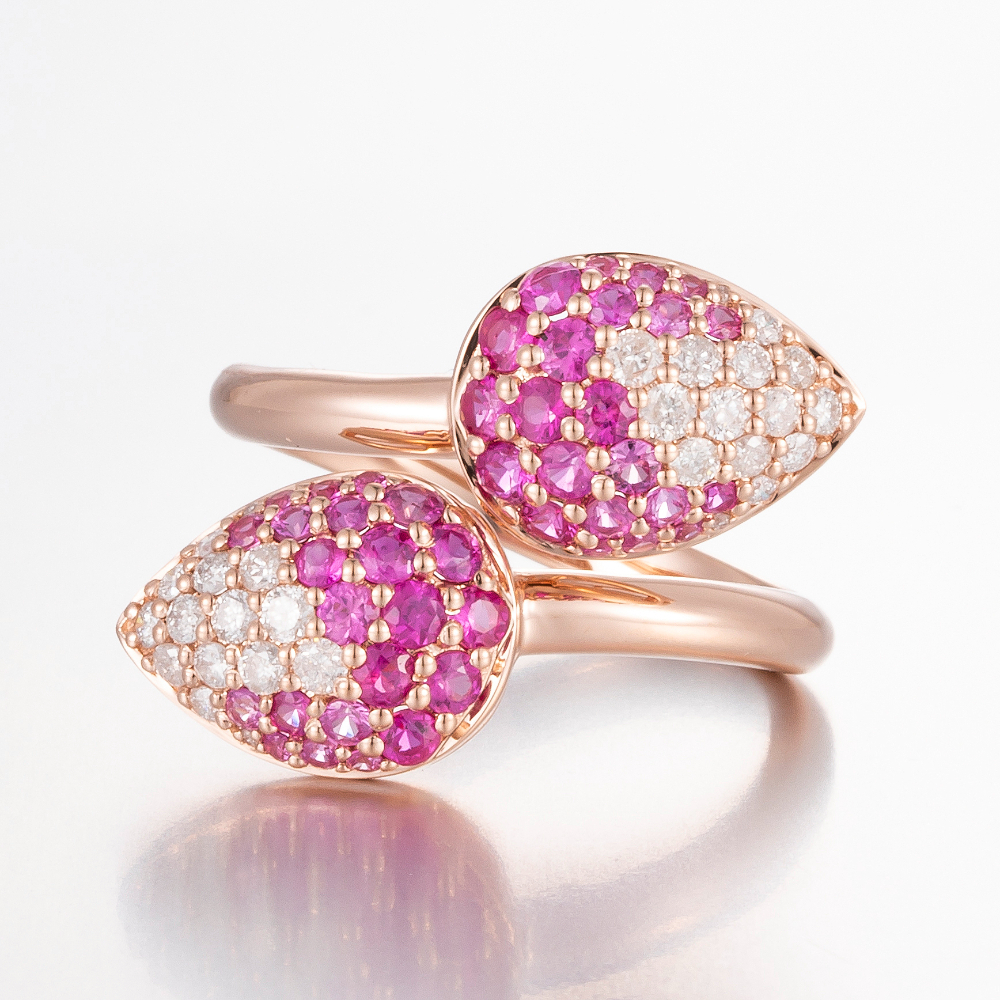 14CT Rose Gold Pink Ceylon Sapphire and Diamond Dress Ring