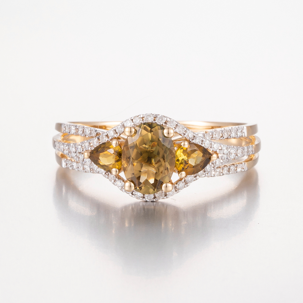 14CT Yellow Gold Tourmaline and Diamond Dress Ring