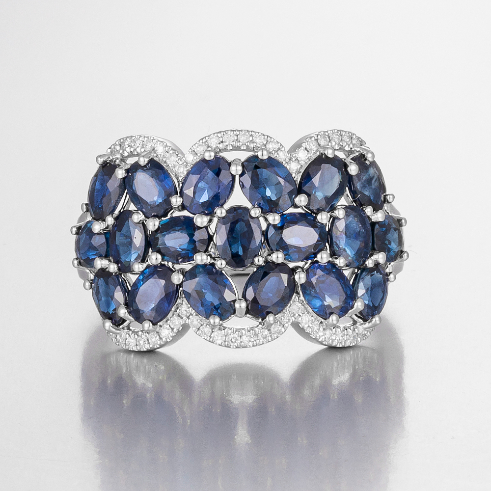 14CT White Gold Australian Sapphire and Diamond Cluster Ring