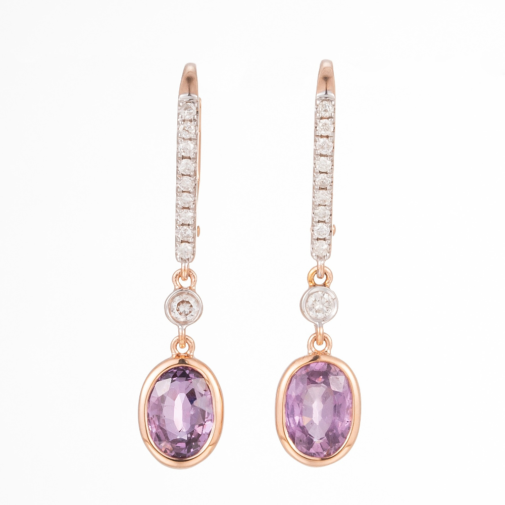 14CT Rose Gold Purple Ceylon Sapphire and Diamond Antique Style Drop Earrings