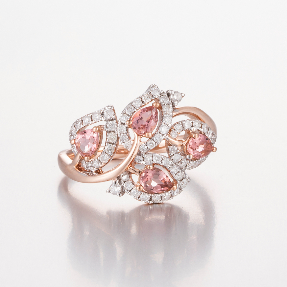 14CT Rose Gold Tourmaline and Diamond Cluster Ring