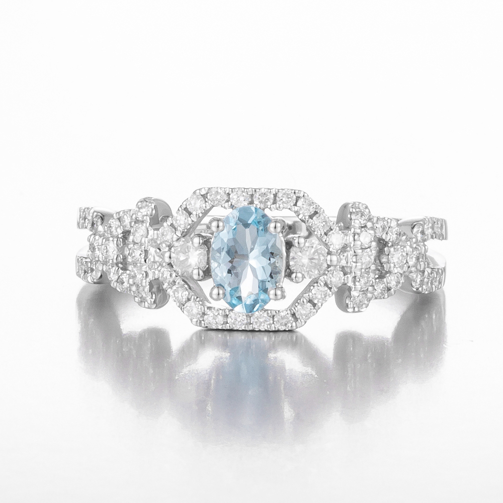 14CT White Gold Aquamarine and Diamond Dress Ring