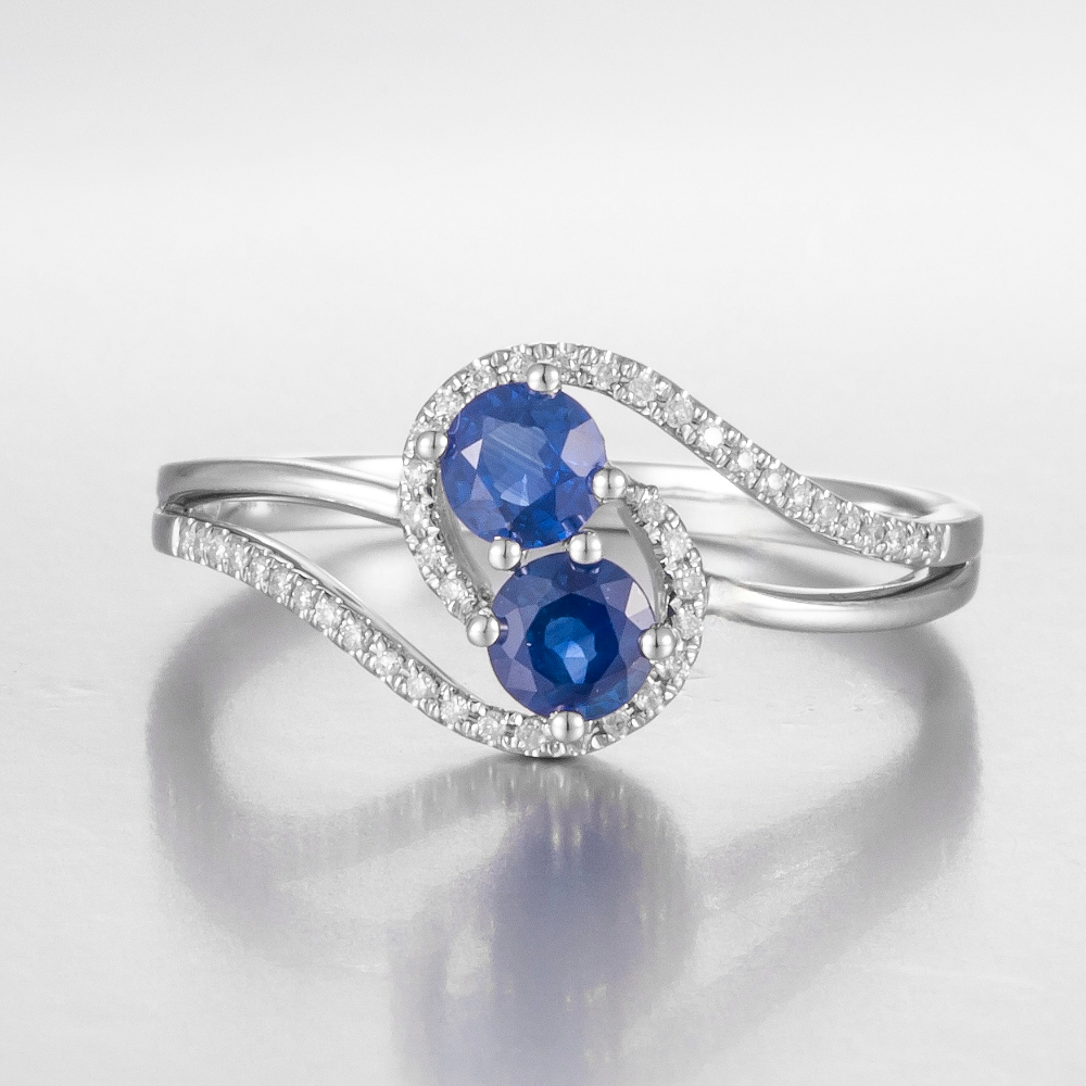 14CT White Gold Ceylon Sapphire and Diamond Dress Ring