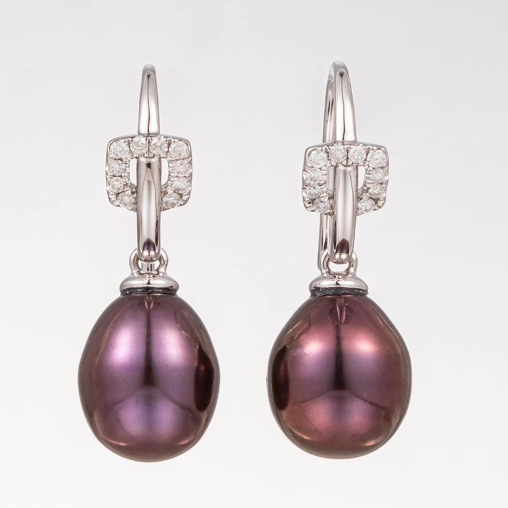 14CT White Gold Pearl and Diamond Drop Earrings