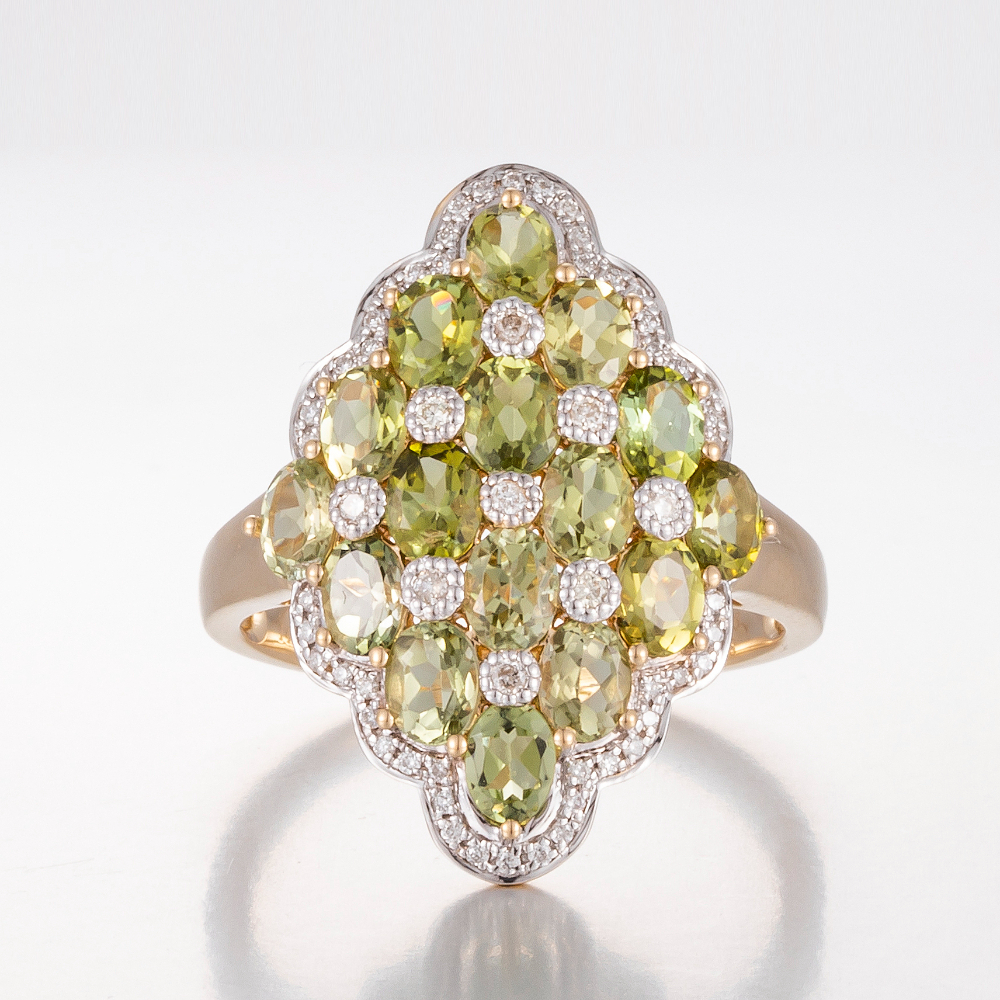 14CT Yellow Gold Tourmaline and Diamond Cluster Rin