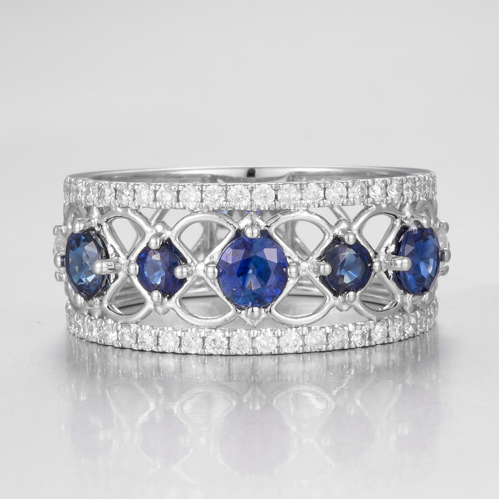 14CT White Gold Australian Sapphire and Diamond Dress Ring