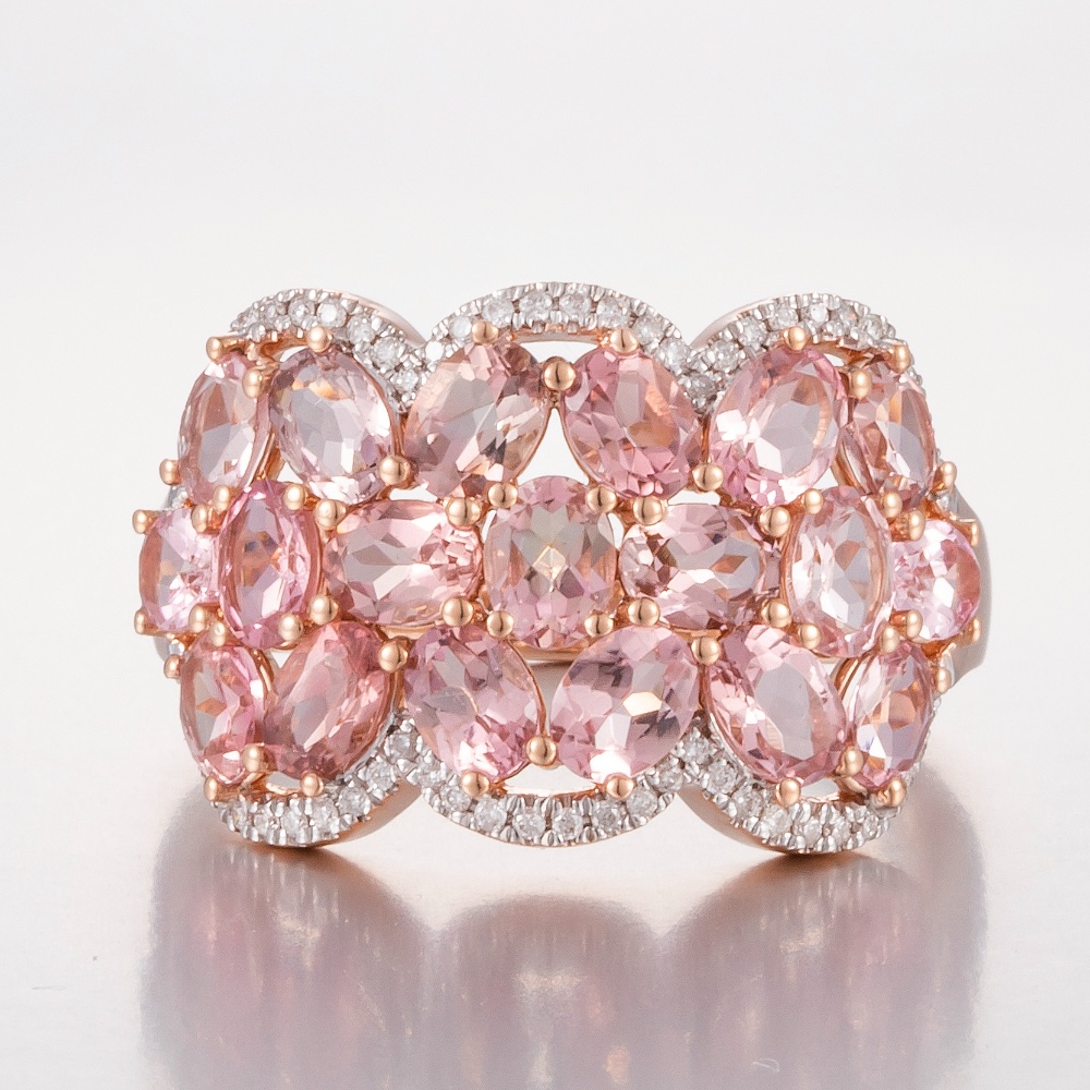 14CT Rose Gold Tourmaline and Diamond Cluster Ring 