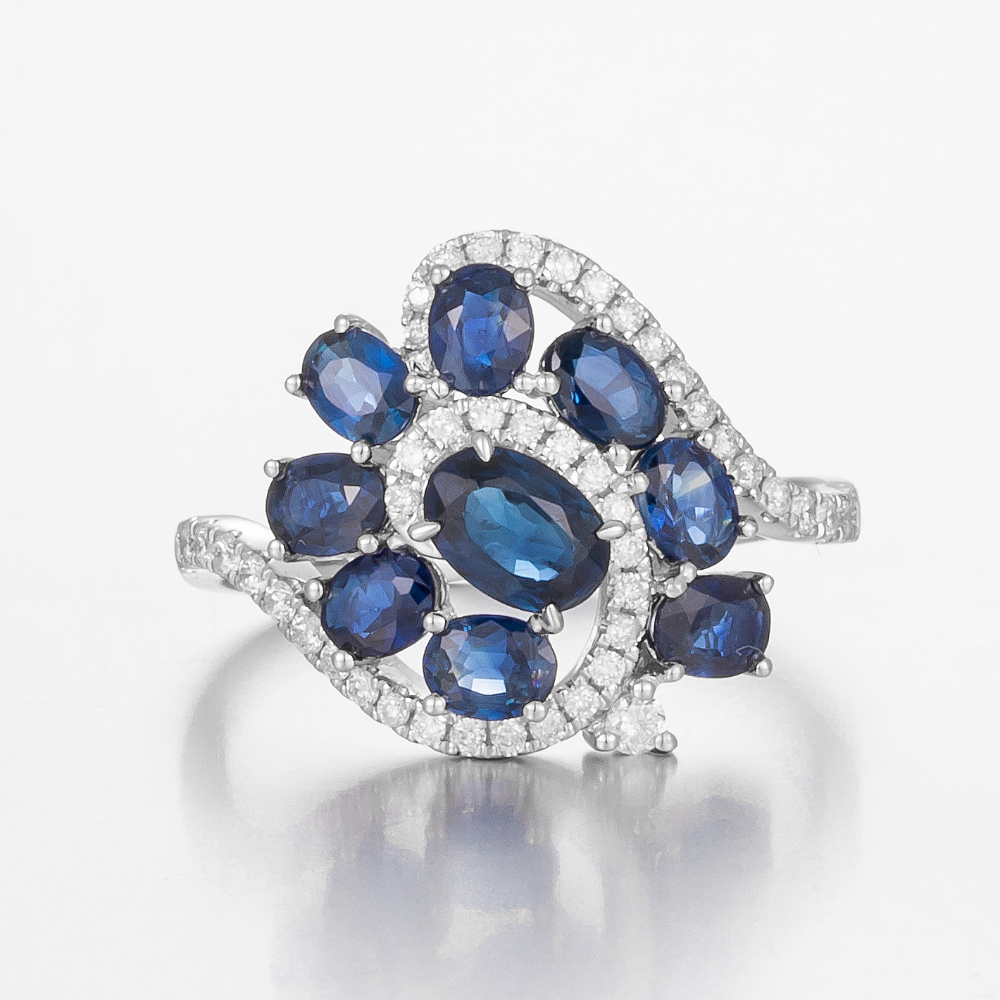 14CT White Gold Australian Blue Sapphire and Diamond Cluster Ring