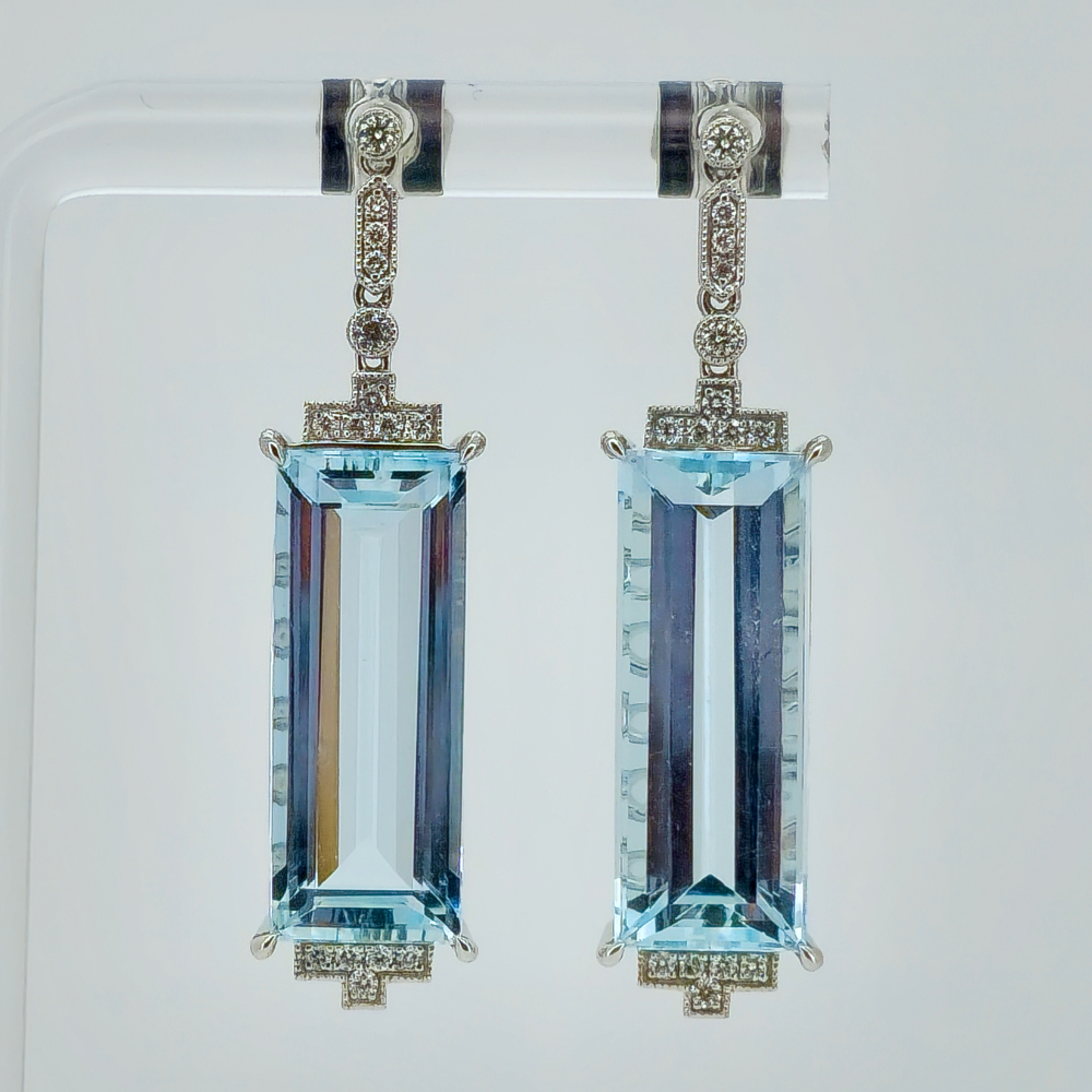 18CT White Gold Aquamarine and Diamond Drop Earrings