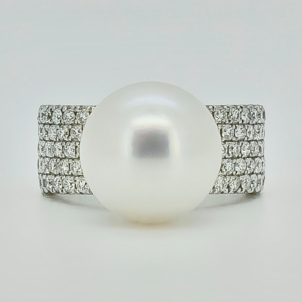 14CT White Gold Pearl and Diamond Cocktail Ring 