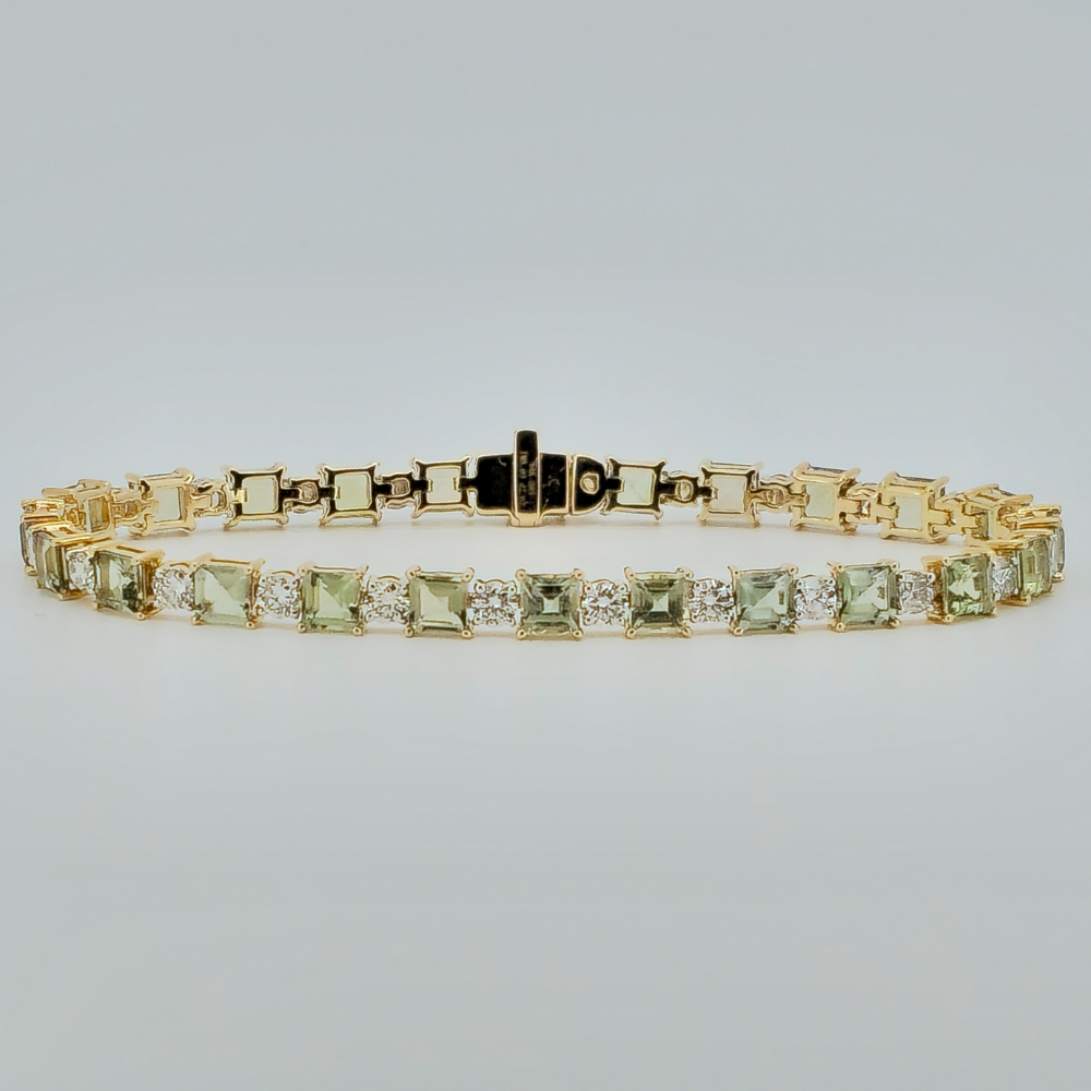 14CT Yellow Gold Tourmaline and Diamond Line Bracelet