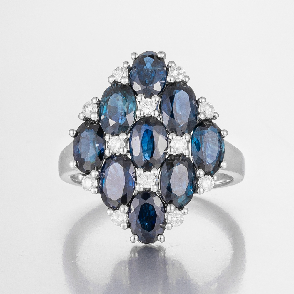 14CT White Gold Australian Sapphire and Diamond Cluster Ring