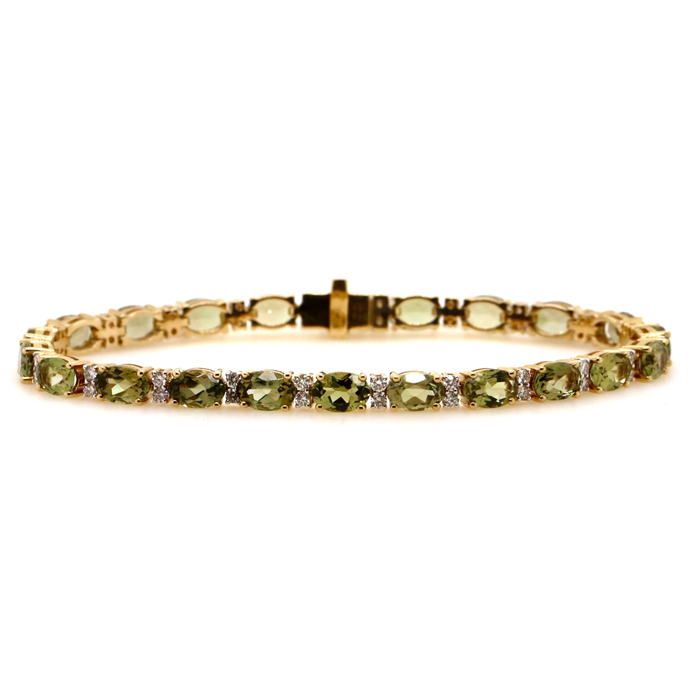 14CT Yellow Gold Tourmaline and Diamond Line Bracelet 