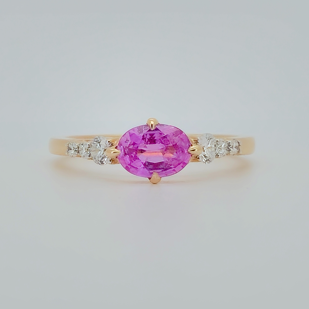 18CT Rose Gold Pink Sapphire and Diamond Dress Ring