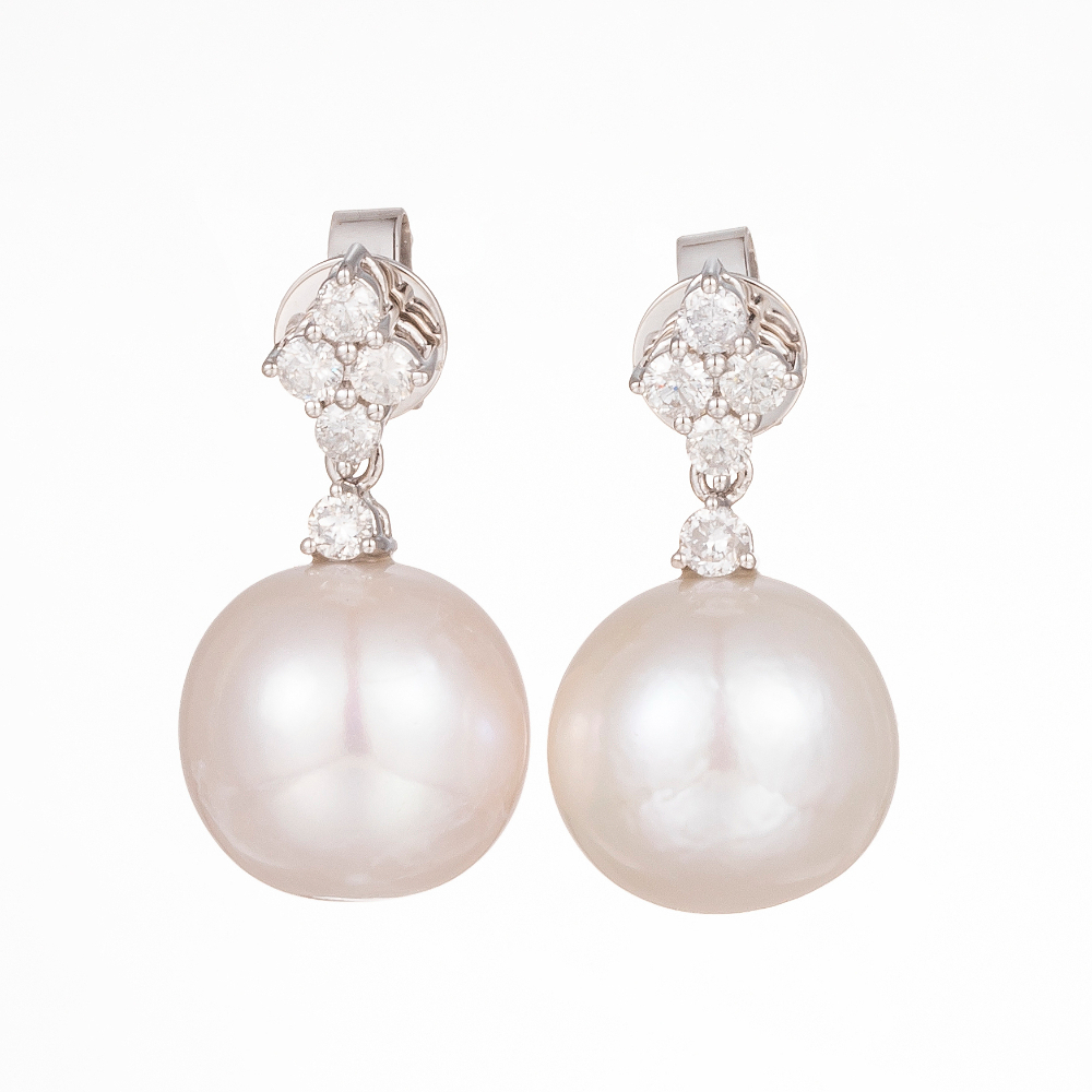 14CT White Gold Pearl and Diamond Drop Earrings