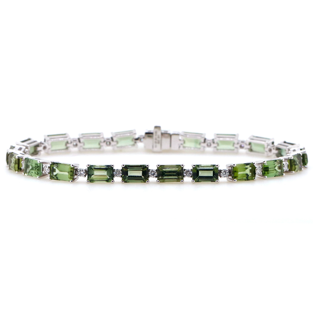 14CT White Gold Tourmaline and Diamond Line Bracelet 