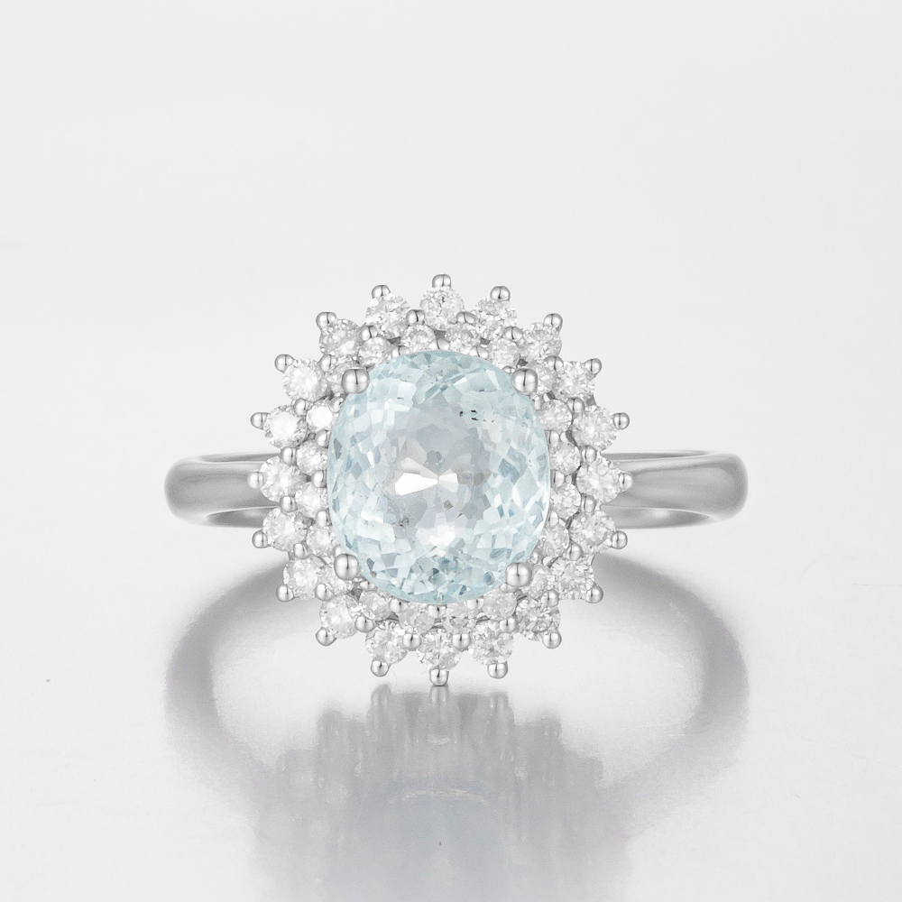 14CT White Gold Aquamarine and Diamond Halo Ring