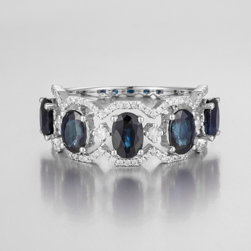 14CT White Gold Australian Sapphire and Diamond Dress Ring