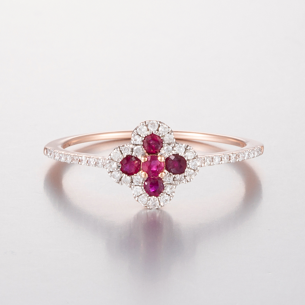 14CT Rose Gold Ruby and Diamond Dress Ring