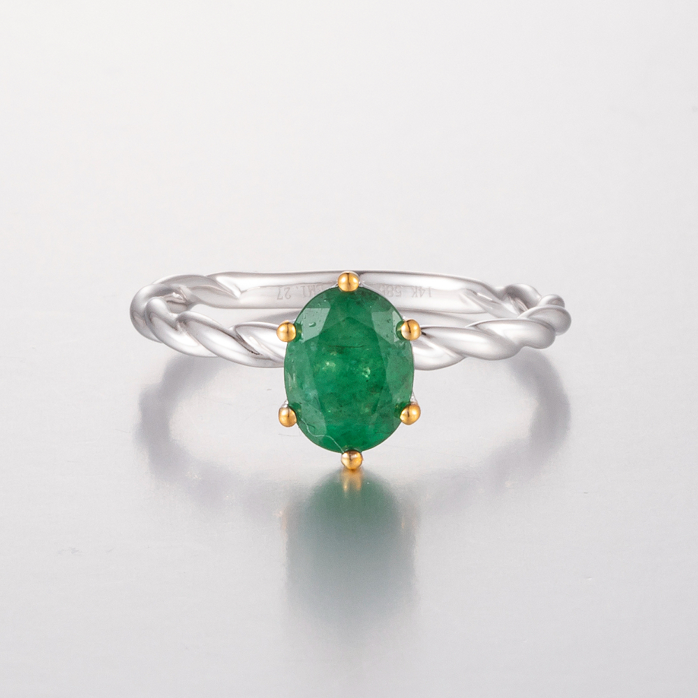 14CT White Gold Zambian Emerald Chain Style Ring