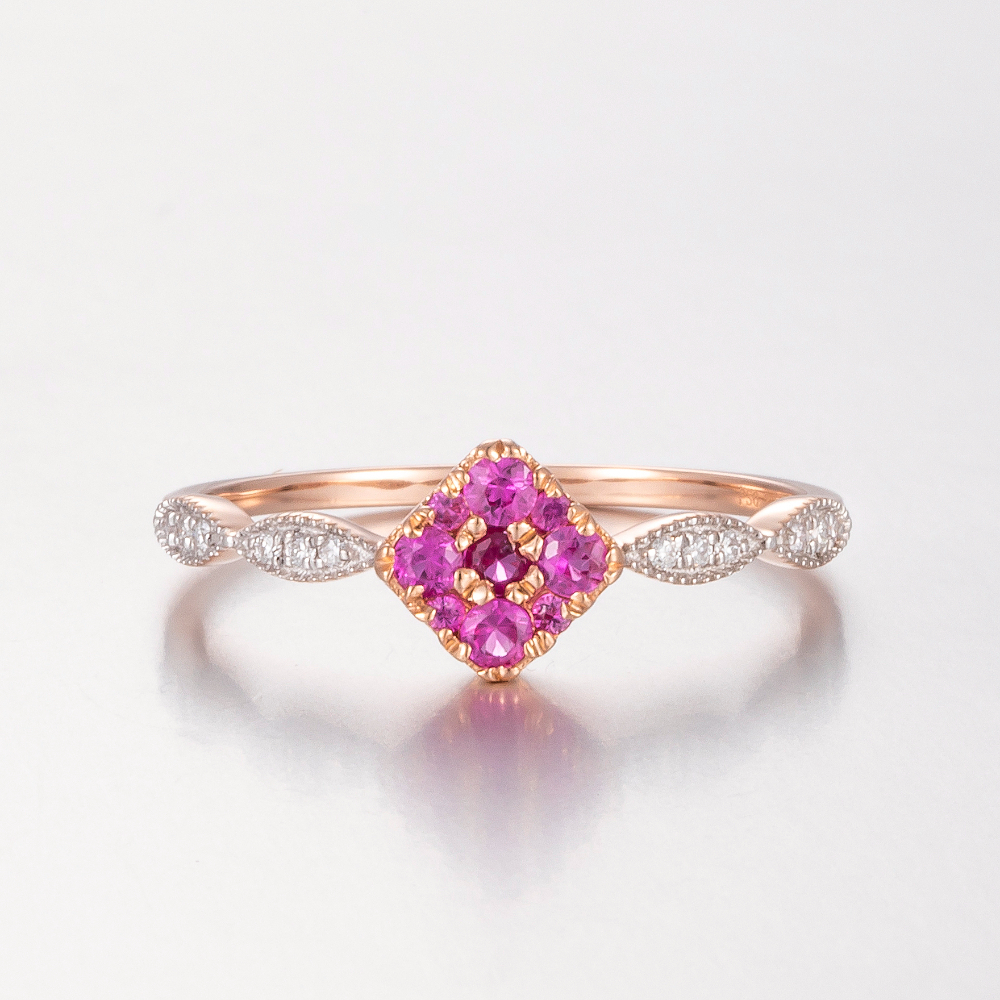14CT Rose Gold Pink Australian Sapphire and Diamond Cluster Ring