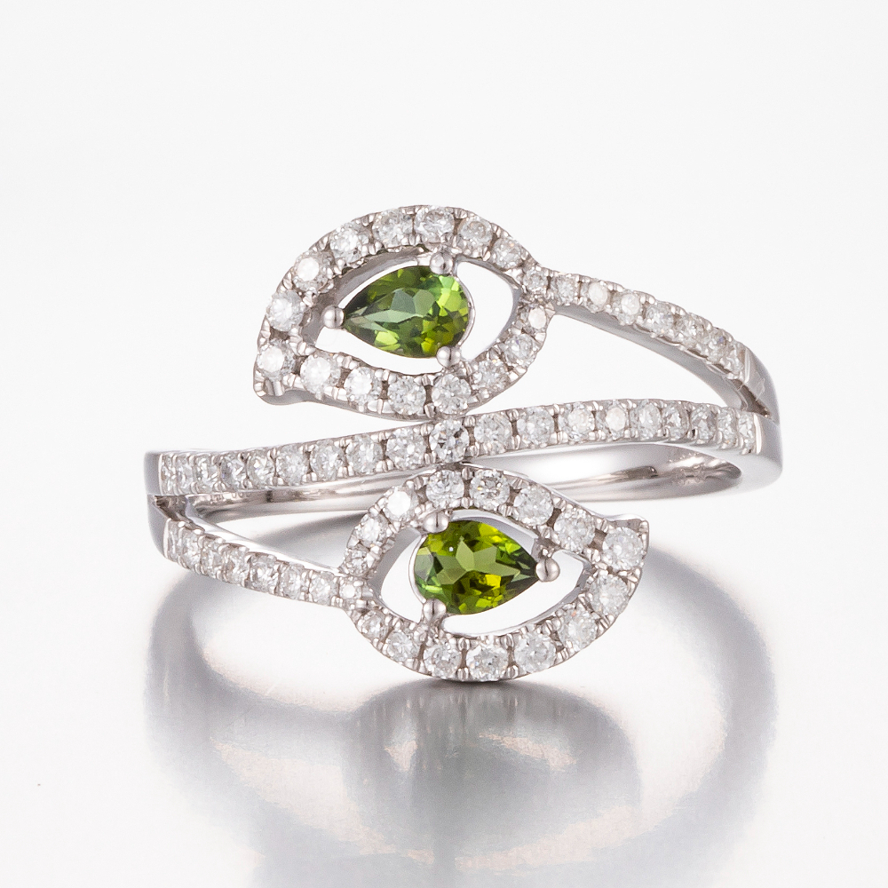 14CT White Gold Tourmaline and Diamond Twist Ring