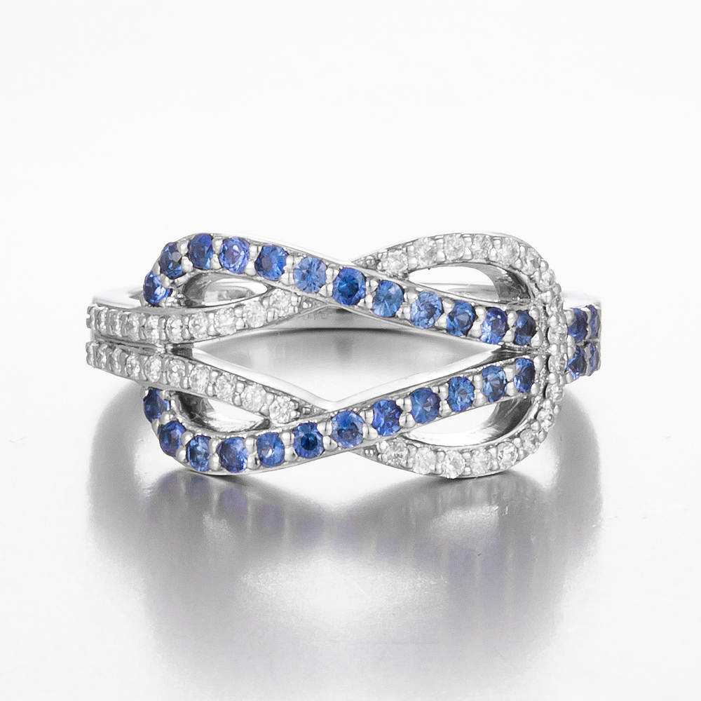 14CT White Gold Australian Sapphire and Diamond Knot Inspired Ring