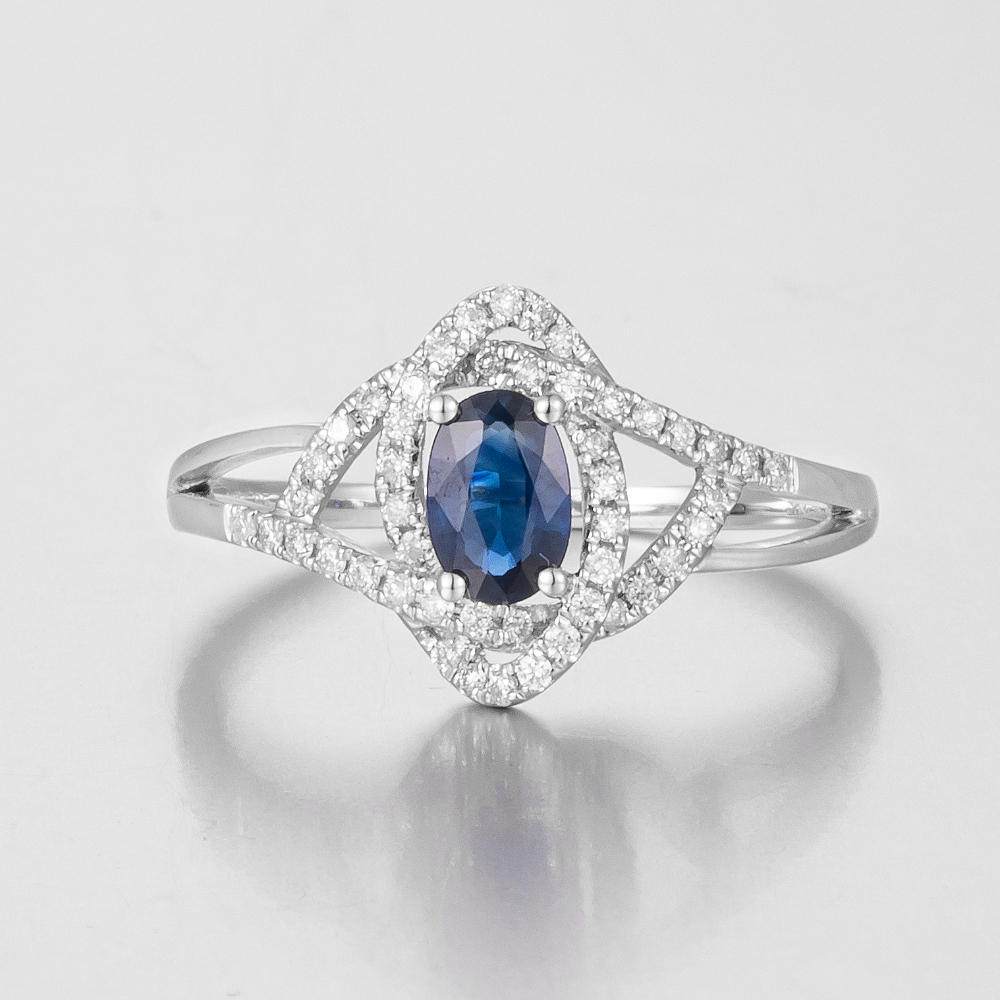 14CT White Gold Australian Sapphire and Diamond Dress Ring