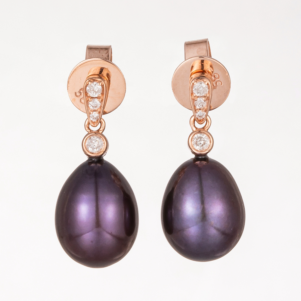 14CT Rose Gold Pearl and Diamond Drop Earrings