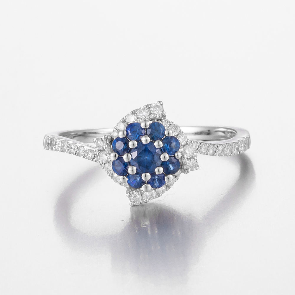14CT White Gold Australian Sapphire and Diamond Dress Ring