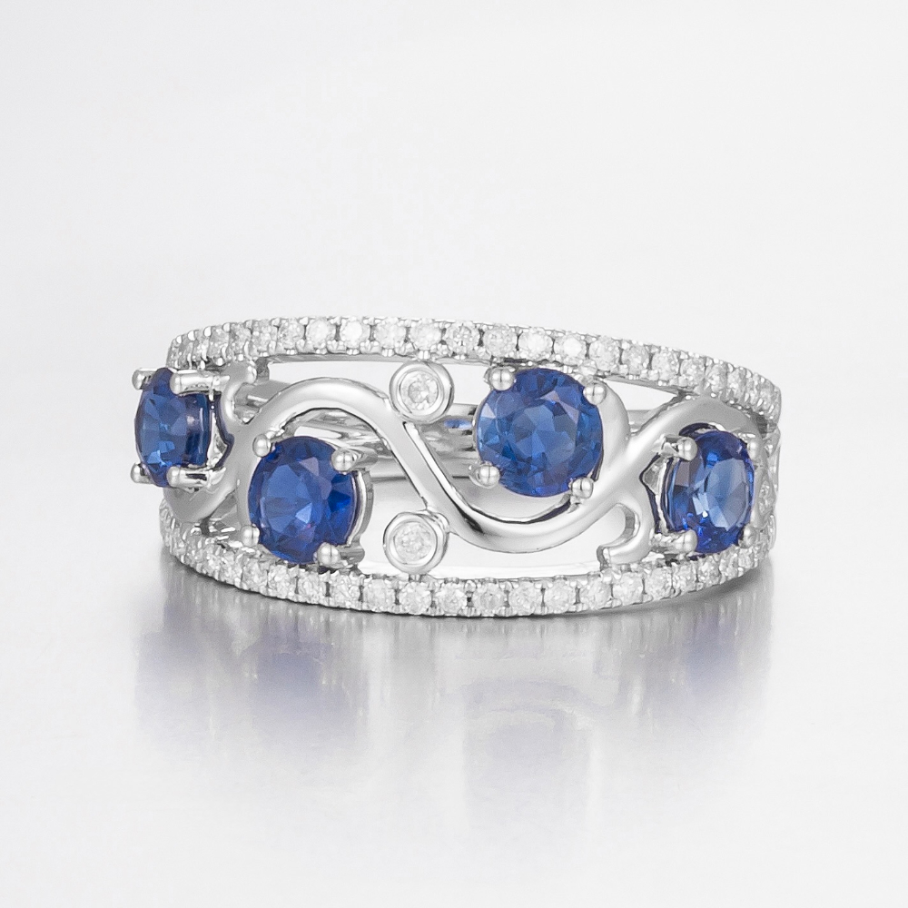14CT White Gold Madagascan Sapphire and Diamond Dress Ring