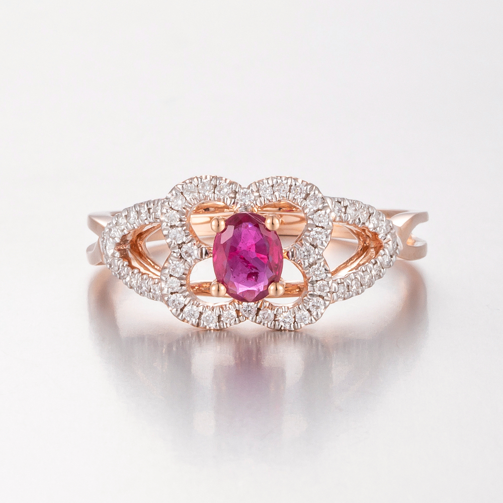 14CT Rose Gold Ruby and Diamond Cluster Ring 