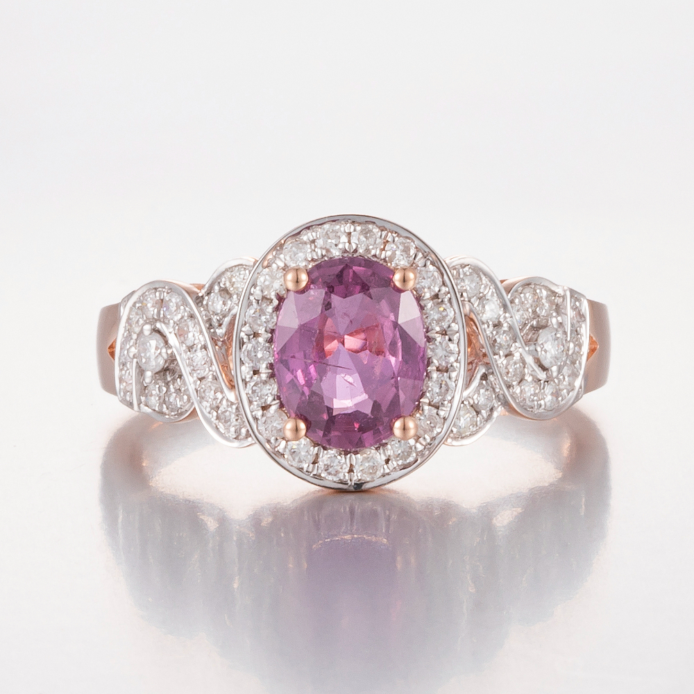 14CT Rose Gold Pink Ceylon Sapphire and Diamond Halo Ring