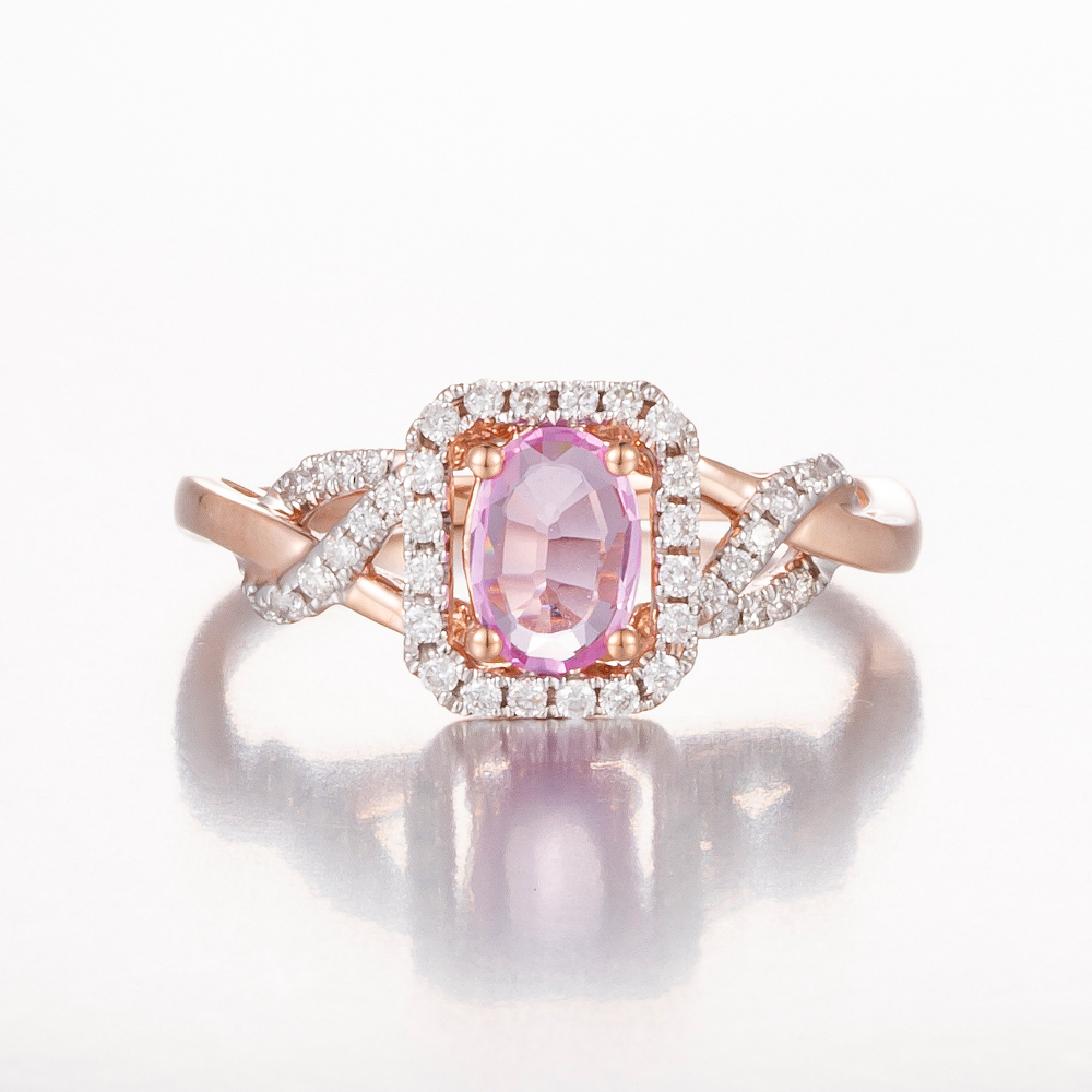 14CT Rose Gold Pink Ceylon Sapphire and Diamond Dress Ring