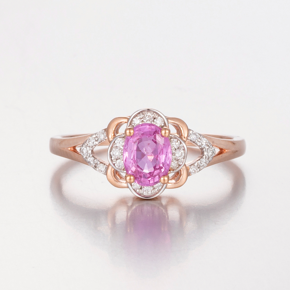 14CT Rose Gold Pink Ceylon Sapphire and Diamond Cluster Ring