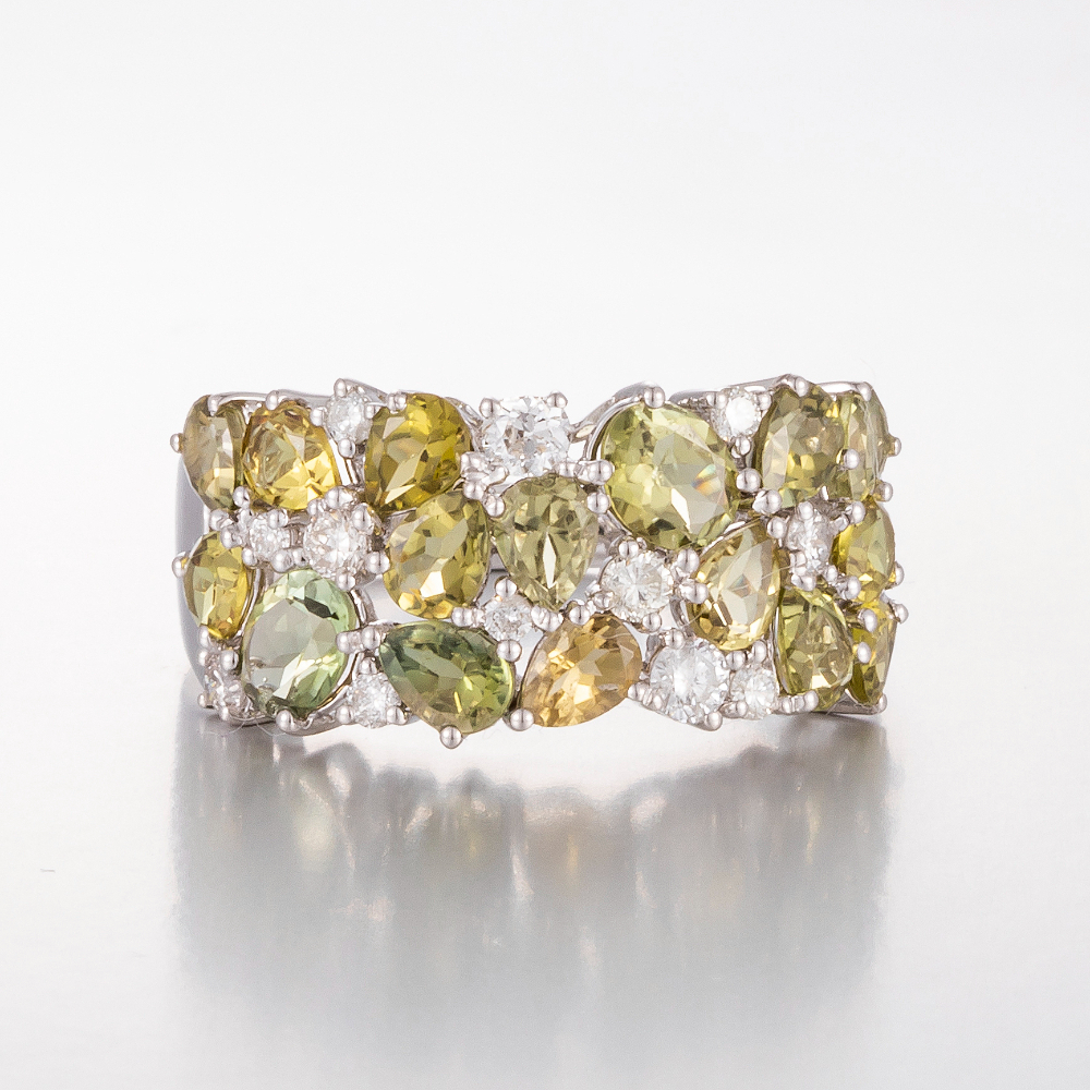 14CT White Gold Tourmaline and Diamond Cluster Ring 