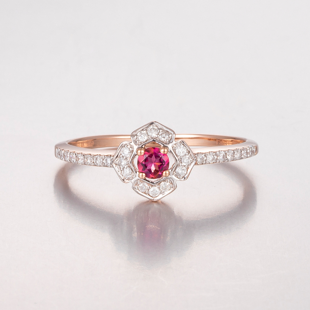 14CT Rose Gold Pink Sapphire and Diamond Dainty Ring