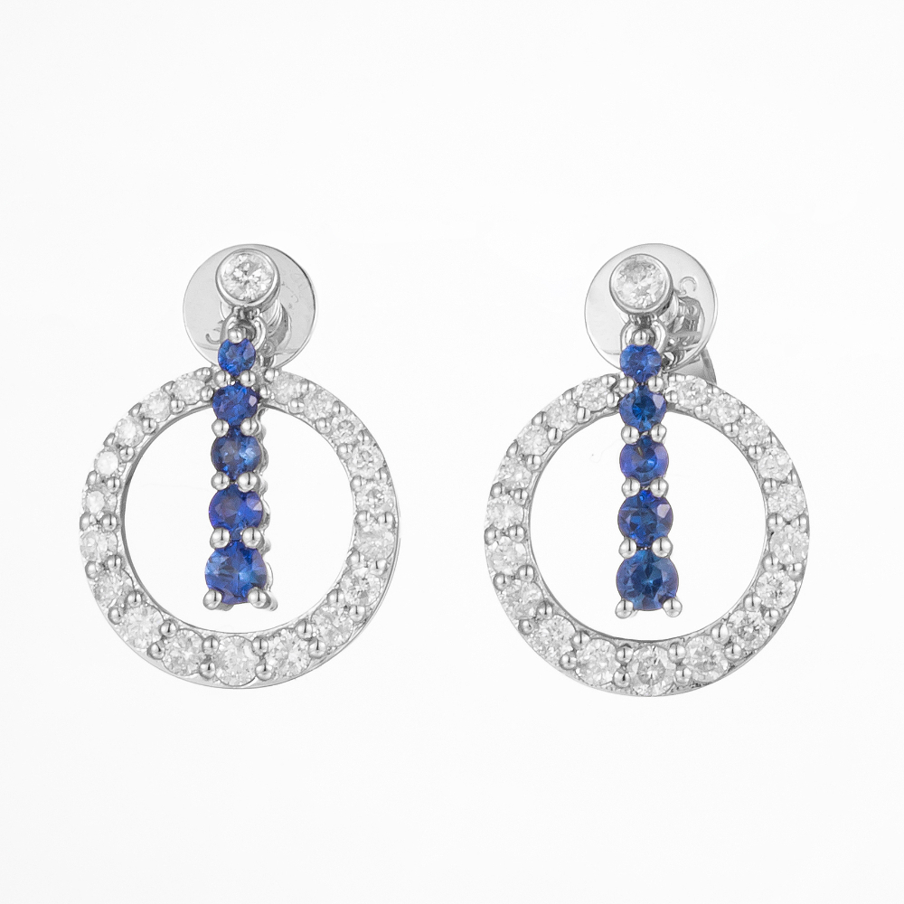 14CT White Gold Ceylon Sapphire and Diamond Stud Earrings