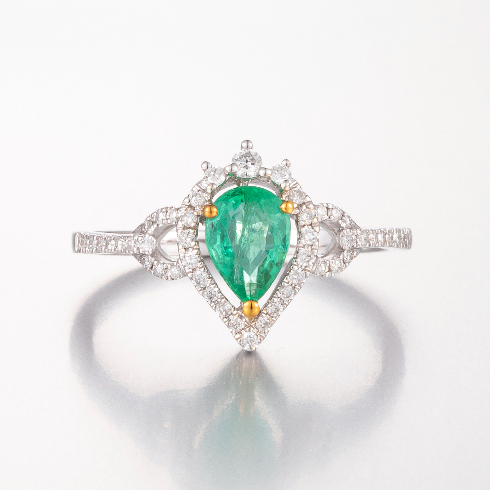 14CT White Gold Zambian Emerald and Diamond Dress Ring