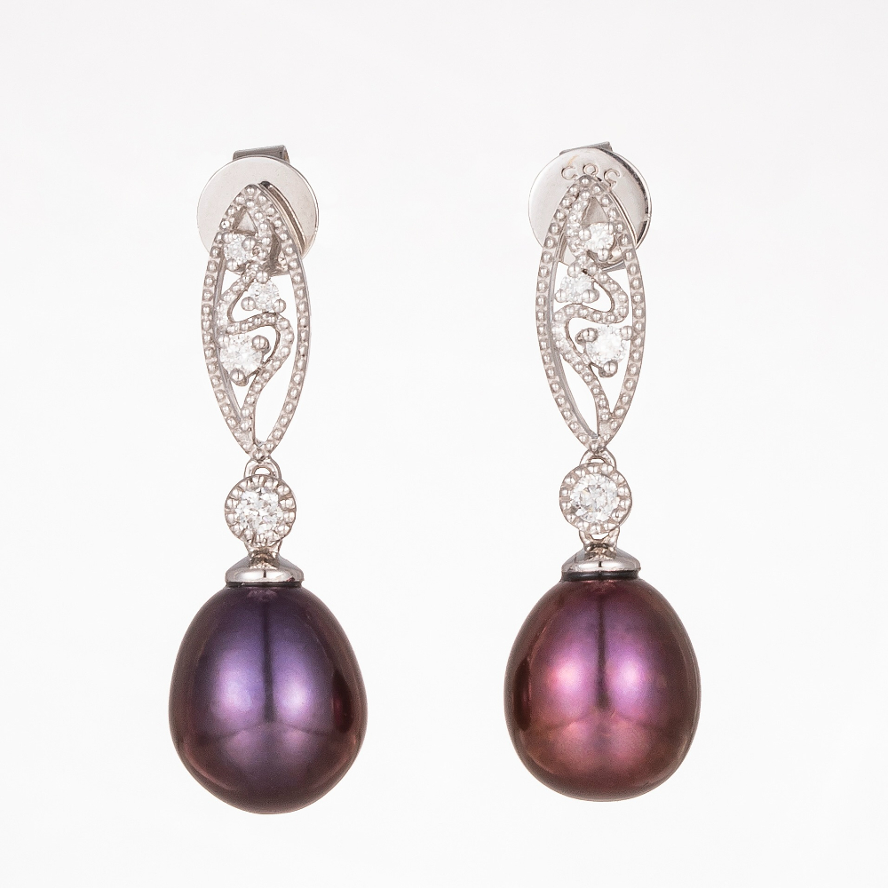 14CT White Gold Pearl and Diamond Drop Earrings 