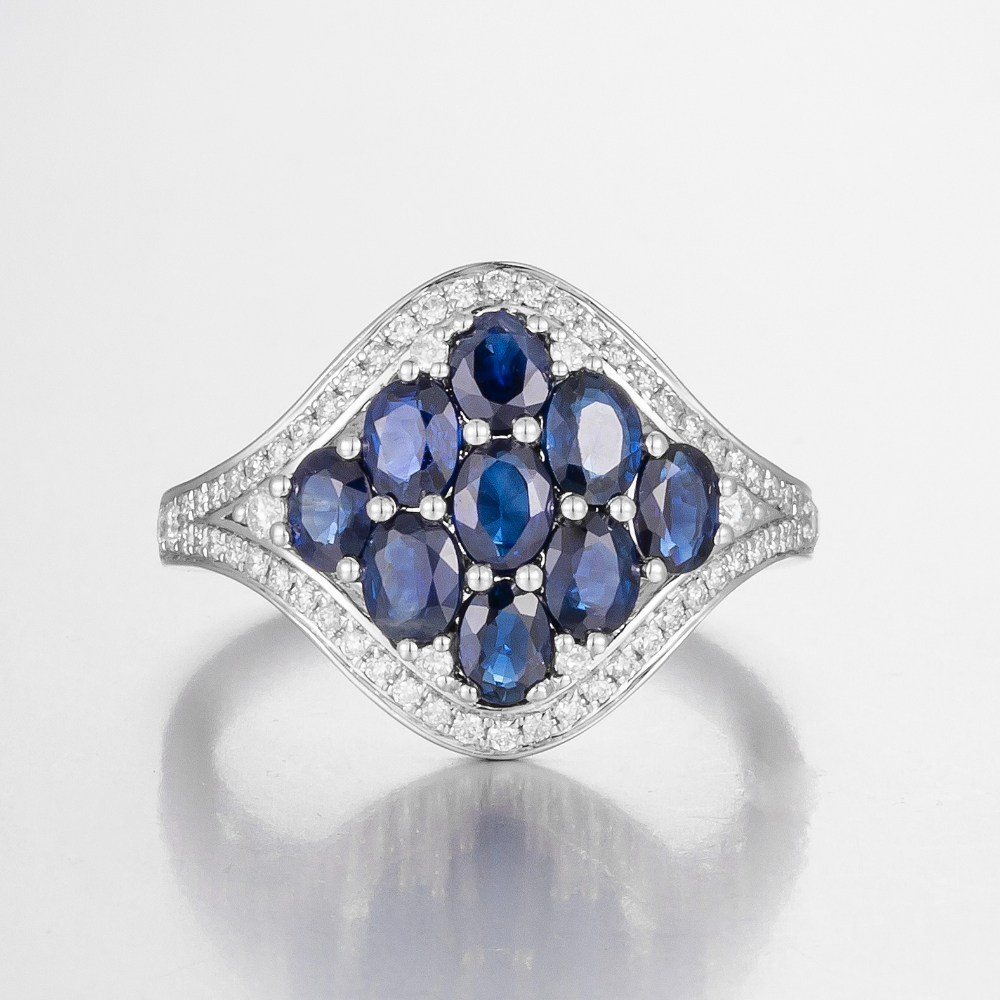 14CT White Gold Australian Sapphire and Diamond Cluster Ring