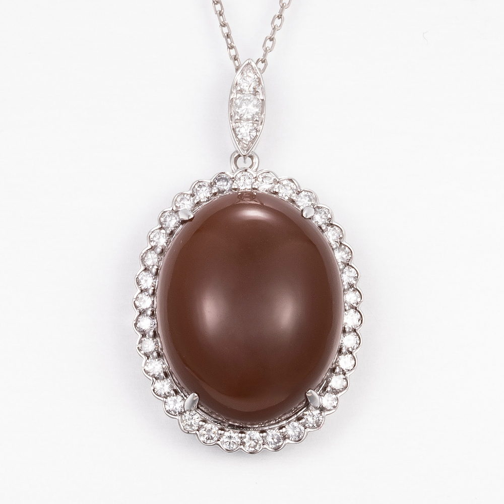 14CT White Gold Moonstone and Diamond Halo Pendant
