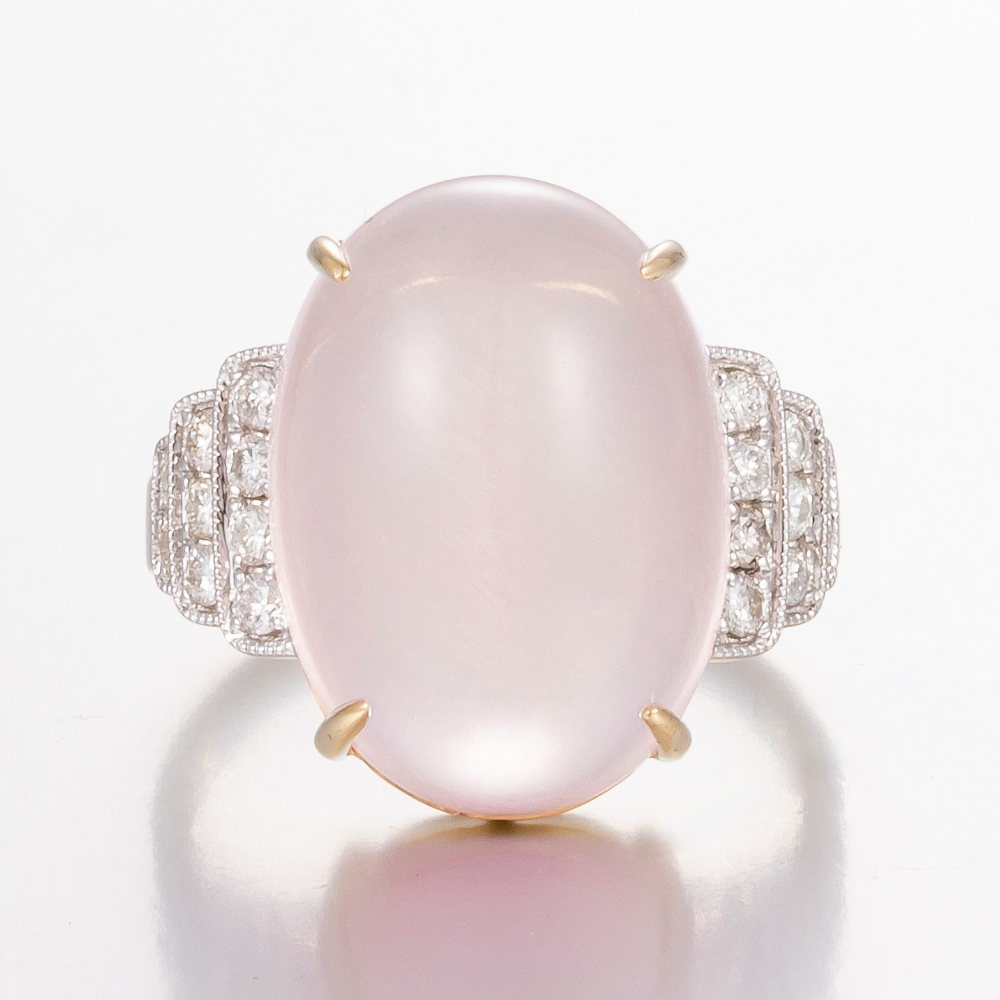 14CT Yellow Gold Brazilian Rose Quartz and Diamond Cocktail Ring 
