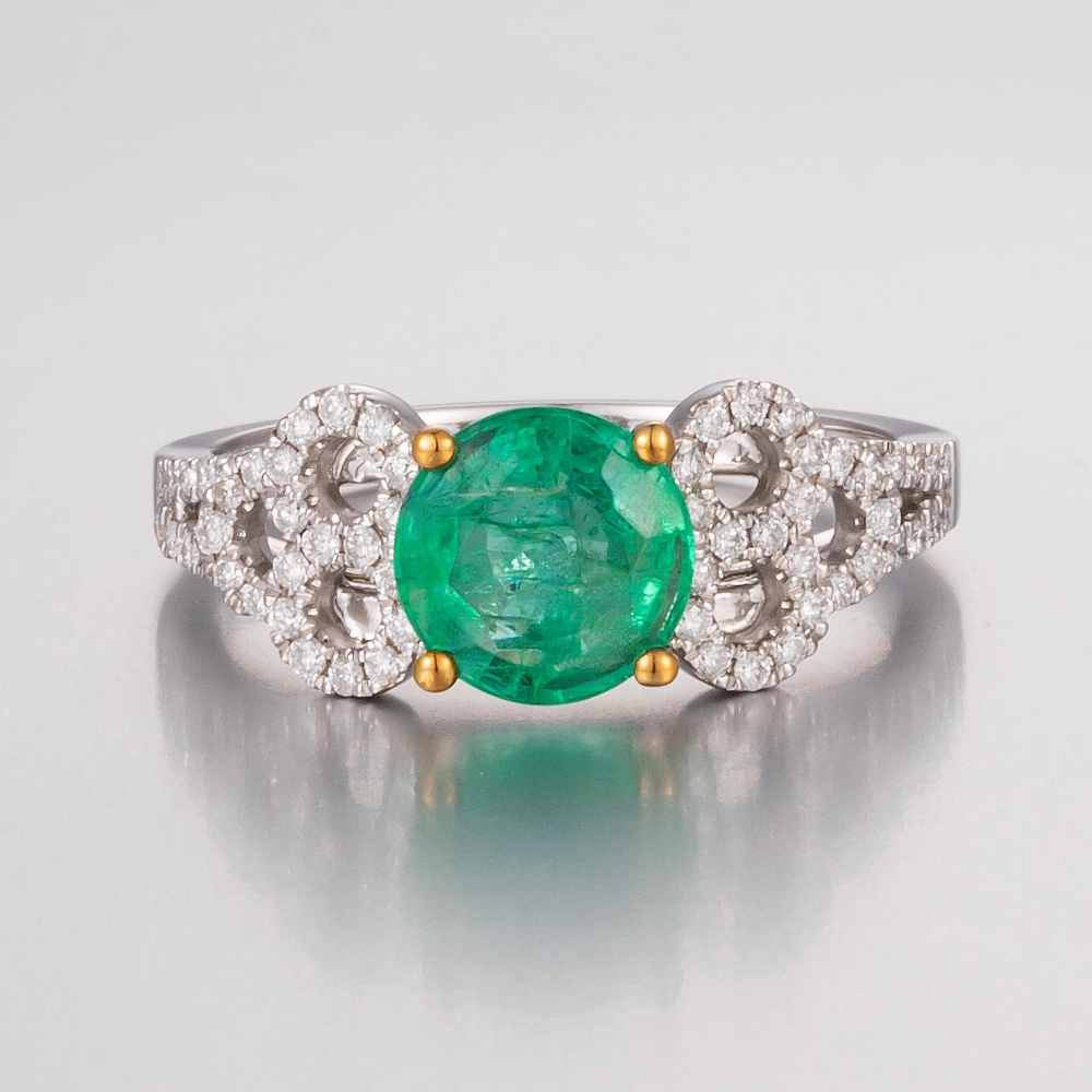 14CT White Gold Zambian Emerald and Diamond Dress Ring