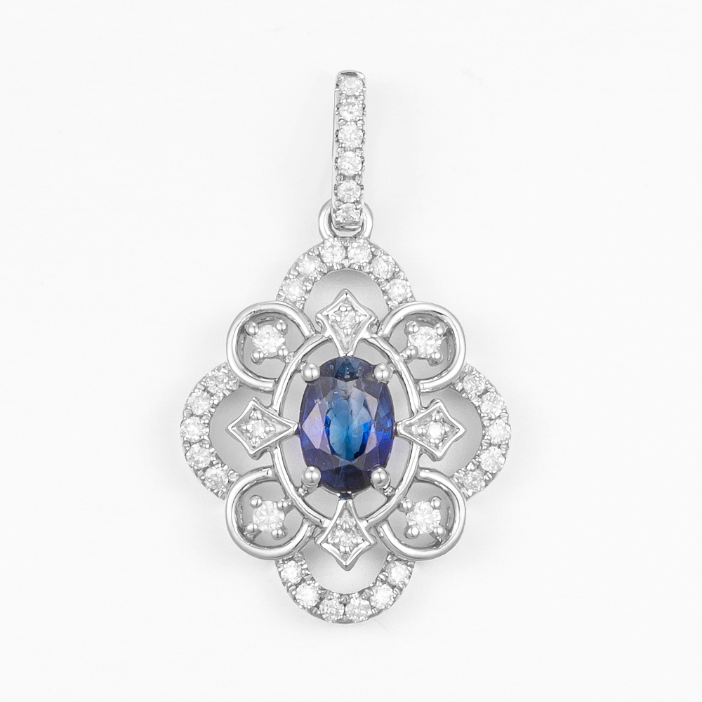 14CT White Gold Australian Sapphire and Diamond Pendant