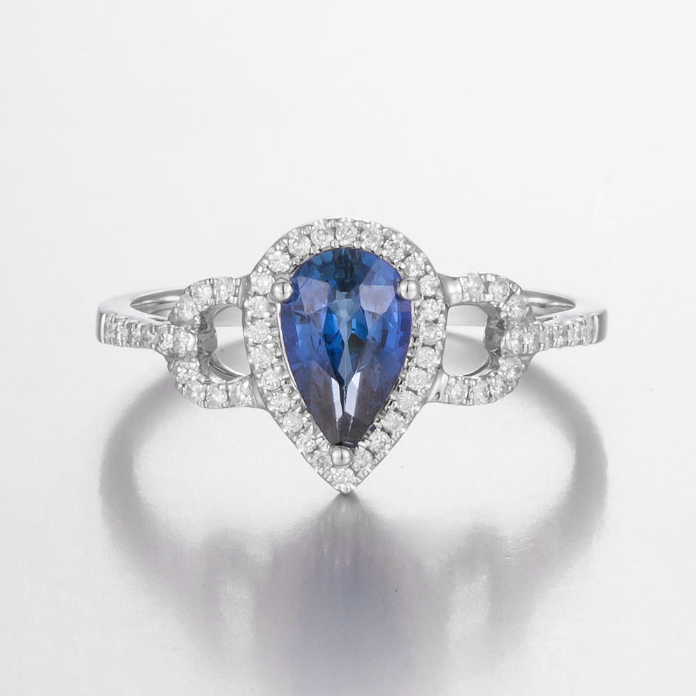 14CT White Gold Ceylon Sapphire and Diamond Halo Ring