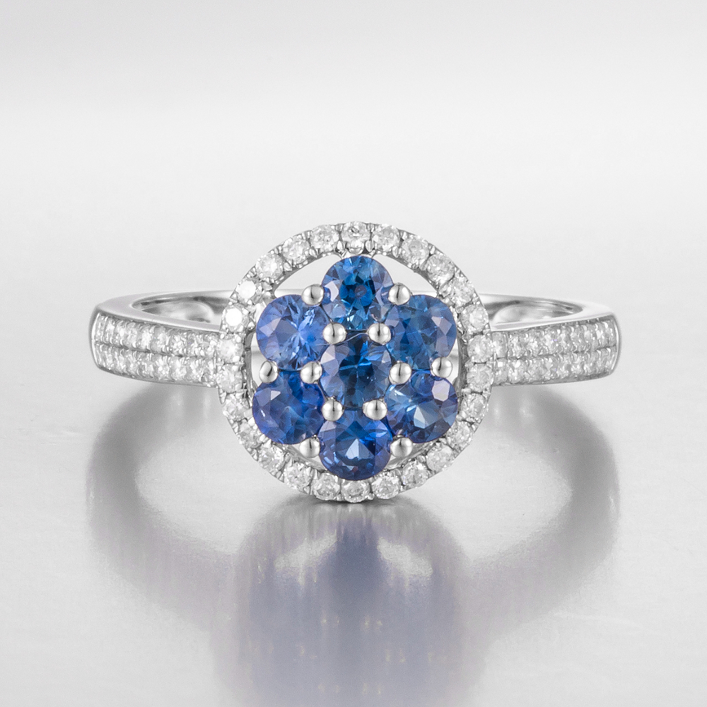 14CT White Gold Australian Sapphire and Diamond Cluster Ring